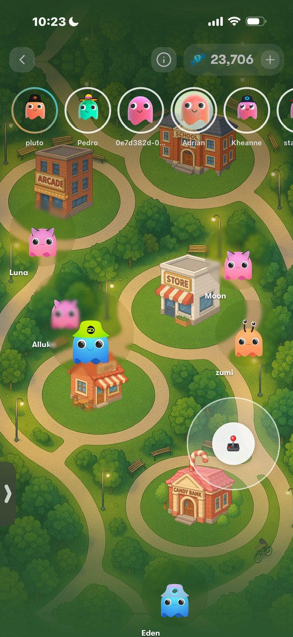 Zumi City map with pets meeting around a school, arcade, store, and cafe